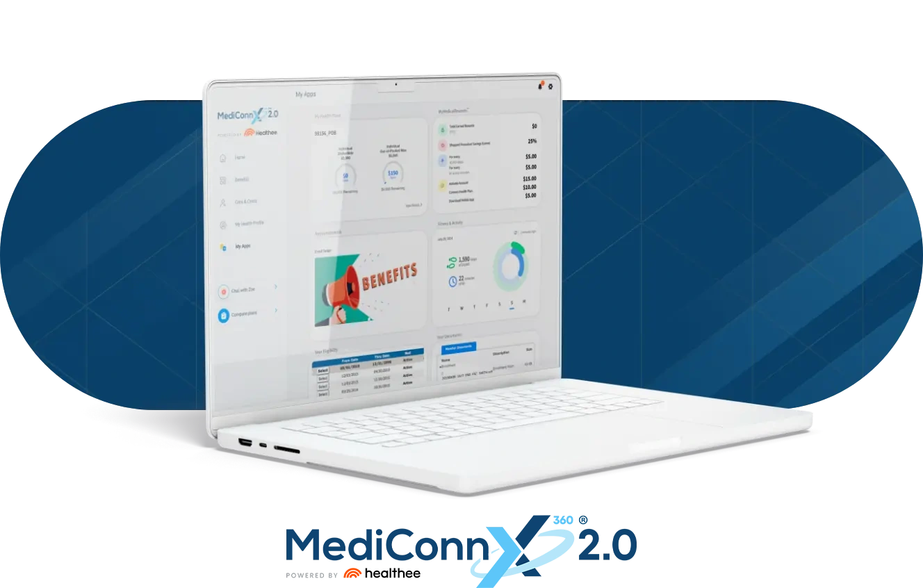image of a laptop open showing the mediconnX dashboard