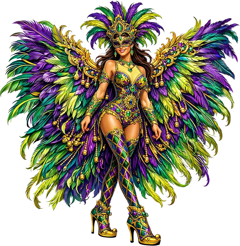 Showgirl in feathered costume